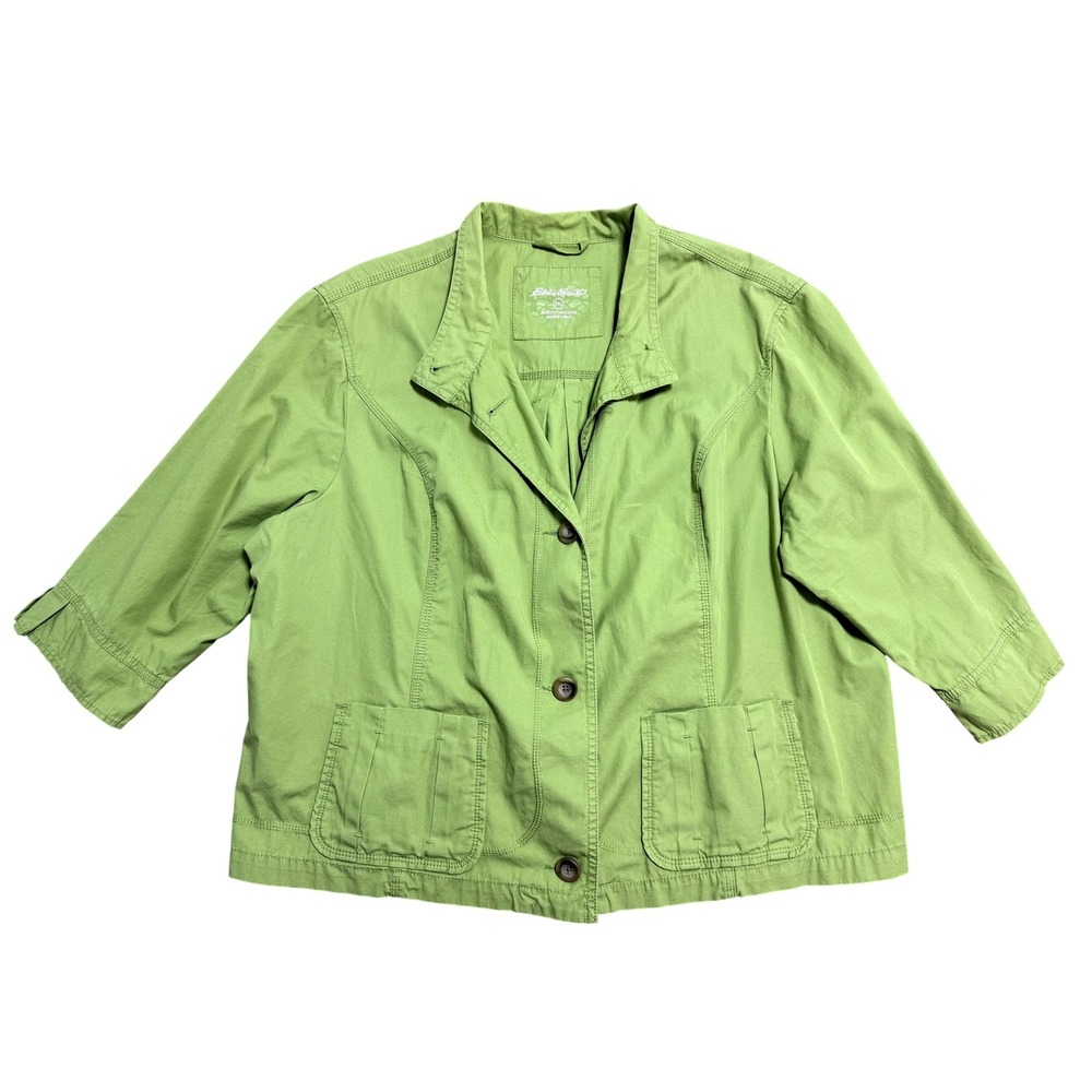 Eddie Bauer Jacket Womens XXL Green Cotton Button Front 3/4 Sleeve Casual